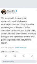 Կոչ ենք անում Ադրբեջանին դադարեցնել սադրիչ հայտարարությունները հայկական ատոմակայանի ռմբակոծման հետ կապված. Լոս Անջելեսի քաղաքապետի արձագանքը  