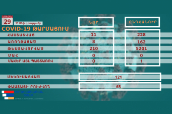 Արցախում գրանցվել է կորոնավիրուսով վարակվելու 11 նոր դեպք, վարակվածների ընդհանուրը թիվ 228 է