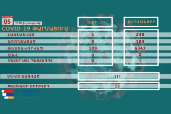 Արցախում հաստատվել է կորոնավիրուսով վարակման 1 նոր դեպք. վարակակիրը նախկինում հաստատված օջախի կոնտակտավոր է