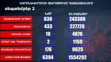 Հայաստանում հաստատվել է կորոնավիրուսային հիվանդության 636 նոր դեպք