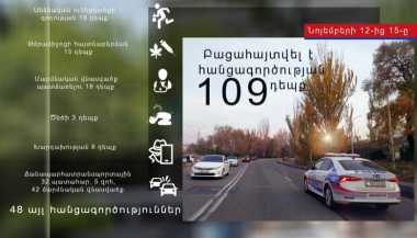 Նոյեմբերի 12-ից 15-ը բացահայտվել է հանցագործության 109 դեպք