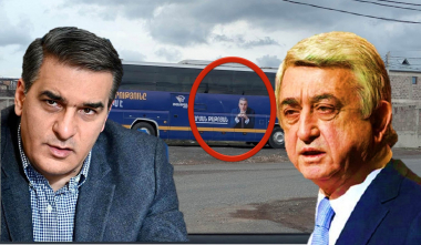 Արման Թաթոյանի ավտոբուսը՝ Սերժ Սարգսյանի տան մոտ